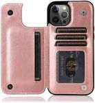 GoshukunTech Wallet Case for iPhone 14 Pro Max [Double Magnetic Clasp Durable Shockproof Cover] with Card Holders PU Leather Kickstand Card Slots for iPhone 14 Pro Max-Rose Gold