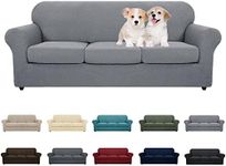 MAXIJIN 4 Piece Newest Couch Covers for 3 Cushion Couch Super Stretch Non Slip Couch Cover for Dogs Pet Friendly Elastic Jacquard Furniture Protector Sofa Slipcovers (Sofa, Light Gray)