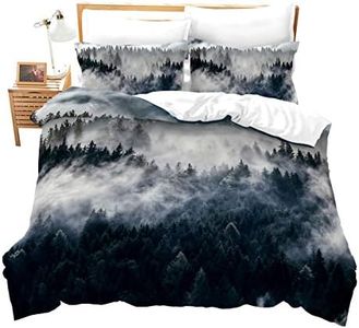 Smoky Mountain Bedding Pineforest Duvet Cover Queen Grey Trees Natural Scenery Art Comforter Cover Mountain with Firforest and Arrow Folk Style Retro Print Decorative Bedding Set with 2 Pillow Shams