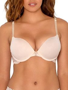 Smart & Sexy Women's Maximum Cleavage Underwire Push Up Bra, in The Buff with Lace Wings, 10B