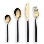 Berglander 24-Piece Titanium Stainless Steel Silverware Set, Black Handle with Golden Mouth, Flatware Set for 6 (Shiny Black)