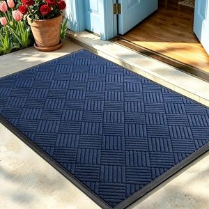 WELDUN Front Door Mat, Heavy Duty Waterproof Rubber Doormat for Indoor Outdoor, Non-Slip Low Profile Dirt Trapper Absorbent Mat for Entryway, Stain Fade Resistant Easy Clean 73"x46", Navy