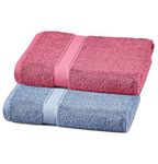 ABSTRACT Solid Luxurious Bath Towels – 100% Natural Cotton Towel Set – Super Absorbent Towels for Bathroom – 27” x 54” – Pink Rose and Chambray Blue – 2 Pack