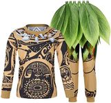 WonderBabe Boys Maui Adventure Costume Outfits 3D Digital Print Cartoon Tattoo T Shirt Pants Set Kids Birthday Party Cosplay Costumes Size 8T Brown, Brown, 7-8 Years