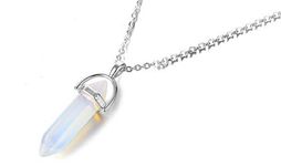 Maverick Fashion Trend Crystals Necklace Bohemian Hexagon Opal Pendant With Chain/Necklace; Beautiful Silver Finish Pencil Pointed Natural Stone Bullet Jewellery Gift For Girls N Women