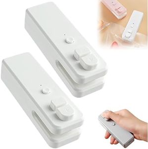 2 in 1 Mini Bag Sealer, USB C Rechargeable Chip Bag Sealer Heat Seal 2 in 1 Bag Sealer and Cutter Magnetic Portable Handheld Chip Bag Sealer Heat Sealer for Plastic Bag Food Storage (White, 2Pack)