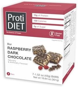 ProtiDIET Dark Chocolate and Raspberry High Protein Bars - Gluten-free, Low Fat and Fiber Enriched Snacks, Protein Bars with Collagen to Aid Overall Health - 7 Square Bars Per Box