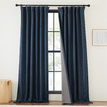 NICETOWN Navy Blue 100% Blackout Curtains for Bedroom, Rod Pocket/Back Tab/Hook Belt Primitive Faux Linen Burlap Thermal Insulated Sound Reducing Window Drapes for Kids Room, W50 x L84, 1 Panel