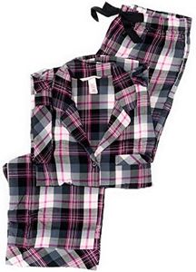 Victoria's Secret The Flannel Long PJ Pajama Set (XX-Large, Black White Pink Plaid), White