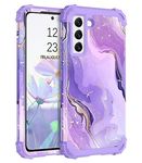 BENTOBEN for Samsung Galaxy S22 Phone Case, 3 in 1 Heavy Duty Glitter Gold Marble Pattern Protective Shockproof Hard PC Soft TPU Bumper 360 Full Protective Case for Samsung Galaxy S22, Purple