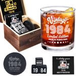 40th Birthday Gifts for Men, Vintage 1984 Whiskey Rocks Glass Set, 40th Birthday Decorations Party Supplies for Him Dad Husband Uncle, 40 Years Old Bday Decorations Whisky Glass and Chilling Stones