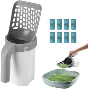 XIULIUU Cat Litter Scoop, Cat Litter Scooper with 8 Rolls Bags and Waste Can, Non Stick Cat Litter Shovel with Holder, Mess-Free Litter Box Scooper, Scoop to Bag Spill-Proof Kitty Litter Sifter System