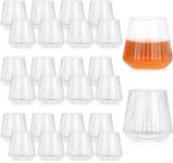 24 Pack Plastic Ribbed Wine Glasses, 14oz Stemless Disposable Wine Cups, Clear Unbreakable Outdoor Cocktail Glasses, Heavy Duty Reusable Plastic Drinking Cups for Party Wedding Mimosa Bar