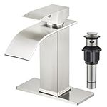 FORIOUS Bathroom Faucet, Brushed Nickel Bathroom Faucet Stainless Steel Bathroom Sink Faucets, Single Handle Waterfall Bathroom Faucet Lavatory Faucet with Deck (One or 3 Hole)