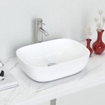 J-FAMILY 18.3'' x 13'' Bathroom Vessel Sink Above Counter White Porcelain Ceramic Sink Bowl Vanity Sink Lavatory Wash Basin