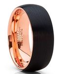 Metal Masters Co. Men's Tungsten Ring Rose Goldtone and Black Wedding Band, Dome Brushed 14