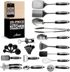 25-Piece Stainless Steel Kitchen Utensil Set | Non-Stick Cooking Gadgets and Tools Kit | Durable Dishwasher-Safe Cookware Set | Kitchenware Gift Idea, Best New Apartment Essentials