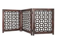 Wooden Foldable Pet Dog Safety Gate -3 Panels 20"Wx24"H- Hand Carved Solid Wood And MDF - Free Standing Portable Indoor Doorway Hall Stairs Dog Puppy Fence - Fully Assembled - Antique Brown -IRONGATE