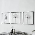 HOME AND CRAFTS - Set Of 3 Black Metal Art Leaves Home Decorations,Living Room Hangings Wall Sculptures Accent Decorative pictures with Frame,Gold Accent Decor for Bedroom and Living Room