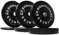 Signature Fitness 2" Olympic Bumper Plate Weight Plates with Steel Hub in Pairs or Sets - 100% Virgin Rubber