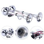 Amarine-made 12v Marine Boat Horn Stainless Steel Dual Trumpet, Low and High Tone, 18-1/2"