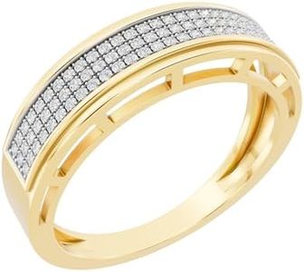 Dazzlingrock Collection 0.25 Ctw Natural Round White Diamond Three Row Micro Pave Wedding Band for Men in 10K Solid Yellow Gold, Size 10