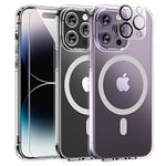 Supershieldz [5 in 1 Magnetic Back cover Case 1X for iPhone 14 Pro Max [Military Grade Protection] 2X Tempered Glass Screen Protector, 2X Camera Lens Guard, Slim Fit Compatible with Magsafe - Clear