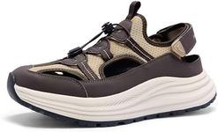 OrthoComfoot Men's Orthopedic Close Toes Hiking Sandals: Comfort Hook Loop Strap Plantar Fasciitis Outdoor Beach Sandals, Soft Stylish Summer Arch Support Flat Feet Sport Shoes Brown Size 11