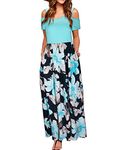 STYLEWORD Women's Summer Cold Shoulder Short Sleeve Maxi Dress Floral Print Elegant Long Dress with Pockets(Floral06,M)