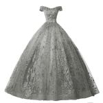 Vjjllst Women's Off Shoulder Quinceanera Dresses Shiny Tulle Long Prom Dress Quinceanera Party Gown for Sweet 16 Girls, Grey, 4