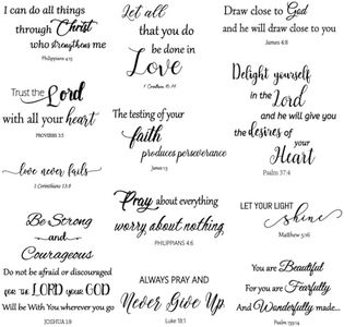 Generic 12 Pieces Bible Verse Wall Stickers,Inspirational Quotes Christian Wall Decals,Scripture Wall Decals,Peel and Stick,Motivational Wall Decal for Living Room Bedroom Bathroom Office, Black