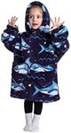 NUANHOM Wearable Blanket Hoodie for Kids Toddlers Super Warm Cozy Oversized Hooded Blanket Sweatshirt with Pocket for Little Girls Boys, Shark-1, One Size