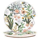 Evergreen Floral Absorbent Car Coasters,Fashion Decorative Ceramic Cup Holders Coasters with a Finger Notch for Women Men 2.56"(2 Pieces)