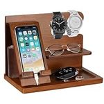 Wood Phone Docking Station, Gifts for Men Key Holder Bedside Organiser, Nightstand Wallet Watch Stand Fathers gifts Xmas gift, Husband Wife Anniversary Birthday Gift for Men Dad Accessories