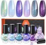 modelones Chameleon Nail Polish Set 6 Colors, Green Glitter Pink Blue Purple Holographic Quick Dry Mini Nail Lacquer Kit Gray Aurora Shimmer Winter Christmas DIY Nail Art Manicure Gift For Women Girls