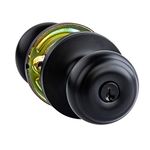 Amazon Basics Entry Door Knob With Lock, Classic, Matte Black