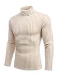 Ekouaer Men's Turtleneck Long Sleeve T-Shirts Thermal Tops Beige