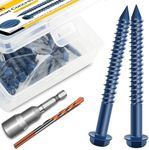 Mywish 100Pcs 1/4 x 2-1/4" Concrete Screws, Slotted Hex Washer Head Masonry Stucco Screws Anchor Kit with 3/16 Drill Bit, Self Tapping for Anchoring to Masonry, Block or Brick Stucco