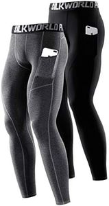 SILKWORLD Men's Compression Pants Pockets Cool Dry Athletic Leggings Baselayer Sports Running Tights (Pack of 2), 2 Pack_Black+Hemp Gray, X-Large