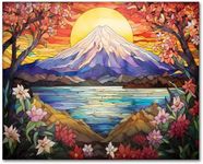 Paint by Numbers, Mount Fuji Paint by Number, Stained-Glass Style Adult Paint by Number Kits, Sunset Landscape Adults' Paint-by-Number Kits, 16X20 Inch Flameless Paint by Numbers Kit for Adults, Kids