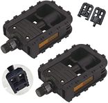 DXIA 1 Pair Mountain Bike Pedals, Durable Mountain Bike Resin Pedals, Non-Slip Resin Pedals Black Plastic Road Bike Pedals with Super Bearing Step Board and Reflective Strip, Black