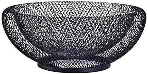 Metal Mesh Creative Countertop Fruit Snacks Basket Bowl Stand for Kitchen, LittleMU Large Black Decorative Table Centerpiece Holder for Bread, Candy - 10 Inches