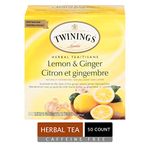 Twinings Lemon & Ginger Herbal Individually Wrapped Tea Bags | Naturally Caffeine-Free | Invigorating Ginger Spiced & Lemon Herbal Tea | 50 Count (Pack of 6) | Enjoy Hot or Iced