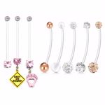 8Pcs Pregnancy Belly Button Rings for Women, Long Bar Pregnancy Belly Rings, 14G Baby On Board Maternity Belly Button Ring, Cute Dangle Foot Belly Ring for Women Mom