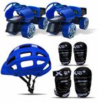 jaspo Unisex Marshal Trainers Adjustable Inline_Skate_Wheel Roller Skates Combo (Skates + Helmet + Knee Guards & Elbow Guards) - For Age Groups 6 To 14 Years | Academy & School Level Skating, Blue