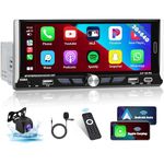 [2+64G] Single Din Android 13 Wireless Car Stereo with Apple Carplay & Android Auto, 6.9 Inch HD Touchscreen Car Radio Player with GPS WiFi BT FM RDS Backup Camera & Microphone