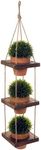 EXCELLO GLOBAL PRODUCTS Rustic 3-Tier Wooden Hanging Planter with Distressed Finish - Farmhouse Style. Comes with 3 Terracotta Pots, Ready for Hanging.