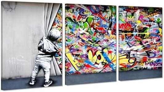 Behind The Curtain Canvas Prints Banksy Graffiti Wall Art Paintings Pop Art Colorful Posters Stretched Pictures for Living Room Modern Home Decor Framed Ready to Hang - 72” x 36”