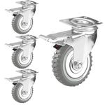 Krevia 5 Inch 360 Degree PU Swivel Caster Wheels | Set Of 4 Heavy Duty Locking Bearing Industrial Casters with Brake | Noise-Free Swivel Plate Caster Wheels for Cart, Furniture, Workbench (Grey)