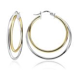 Sterling Silver Two-Tone Double Circle Round-Tube Polished Hoop Earrings, 30mm